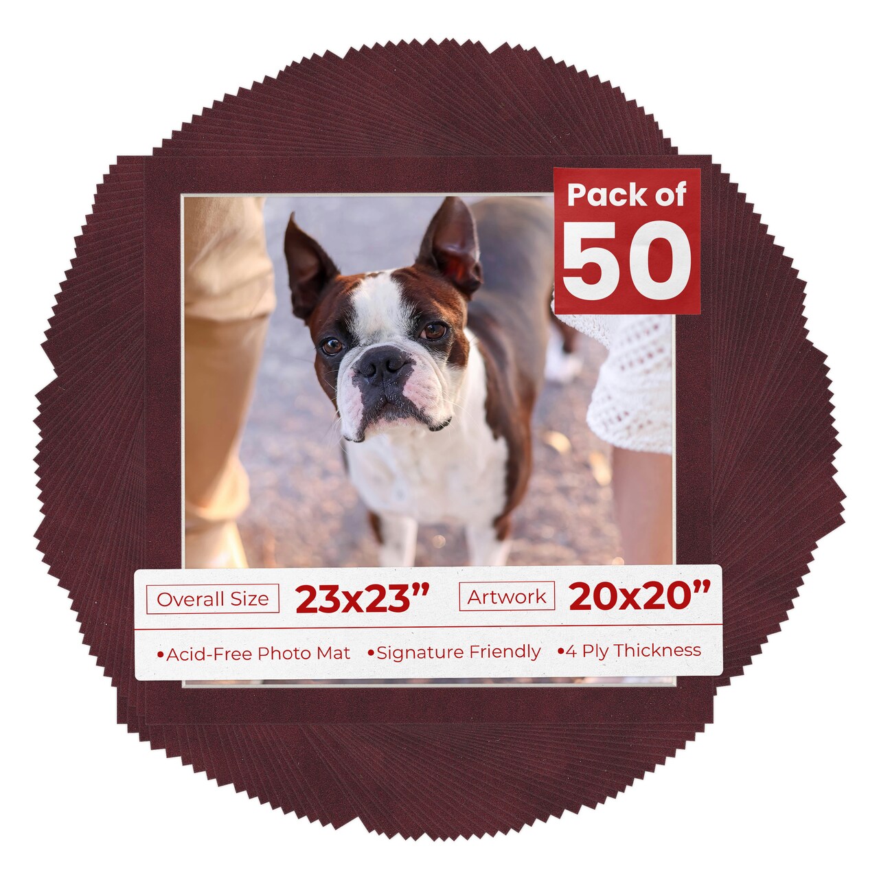 Dark Red Suede Mat Board for 23x23 Frames - Fits 20x20 Photos